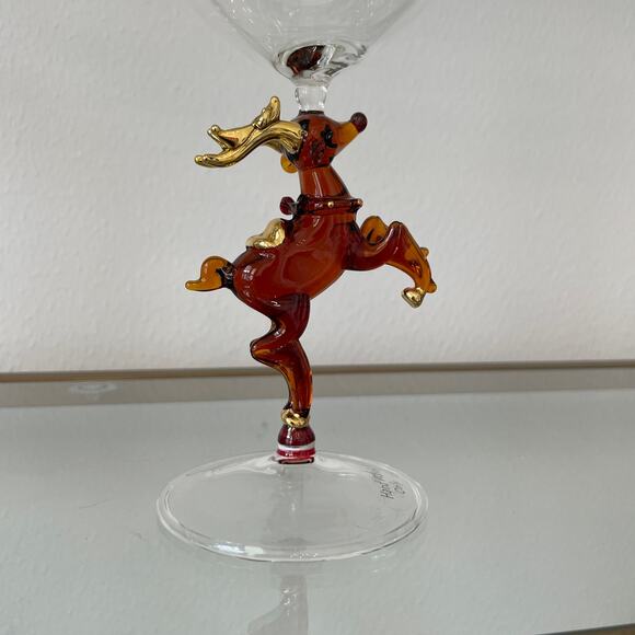 Neiman Marcus Christmas Reindeer Wine Glass Set of 2 in Holiday Red Gift Box NEW - Picture 8 of 13